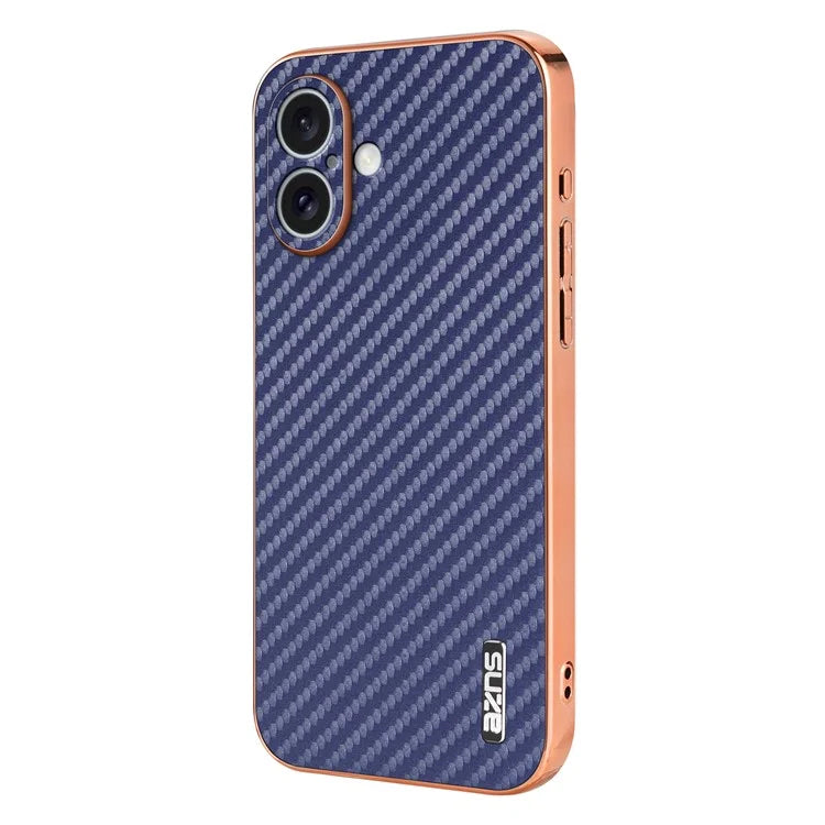 AZNS For iPhone 16 Plus Case Electroplating Carbon Fiber Texture PU+TPU Phone Cover