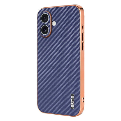 AZNS For iPhone 16 Plus Case Electroplating Carbon Fiber Texture PU+TPU Phone Cover