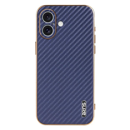 AZNS For iPhone 16 Plus Case Electroplating Carbon Fiber Texture PU+TPU Phone Cover