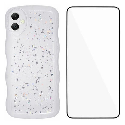 WANLONFENG JWT Series for Samsung Galaxy A05 4G TPU Case Epoxy Phone Cover Wavy Edge with Tempered Glass