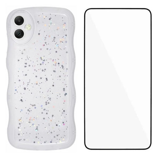 WANLONFENG JWT Series for Samsung Galaxy A05 4G TPU Case Epoxy Phone Cover Wavy Edge with Tempered Glass