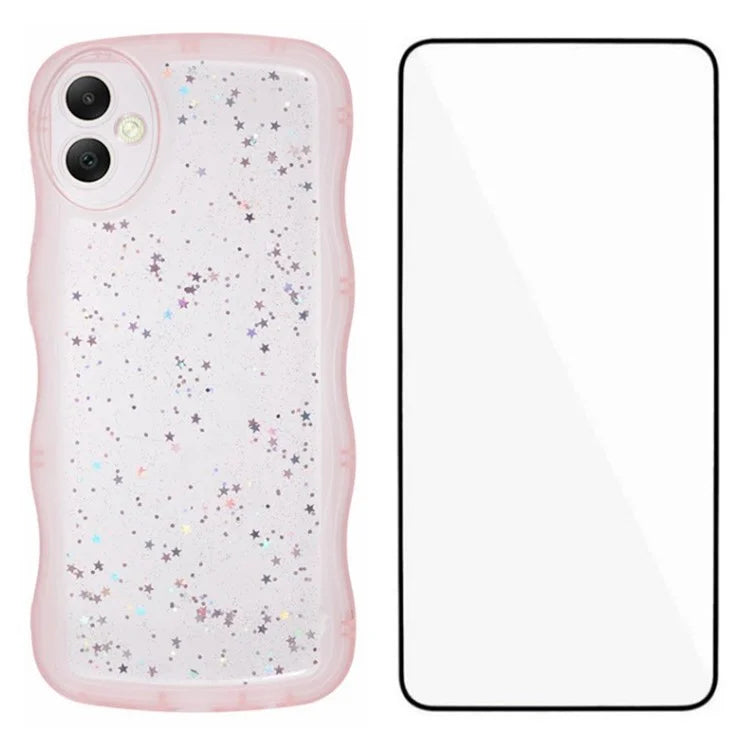WANLONFENG JWT Series for Samsung Galaxy A05 4G TPU Case Epoxy Phone Cover Wavy Edge with Tempered Glass