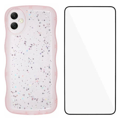 WANLONFENG JWT Series for Samsung Galaxy A05 4G TPU Case Epoxy Phone Cover Wavy Edge with Tempered Glass