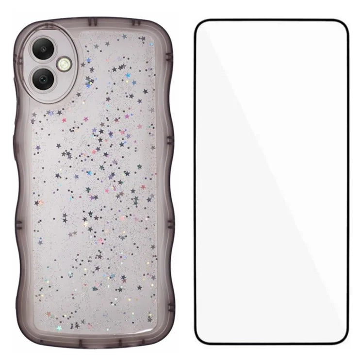 WANLONFENG JWT Series for Samsung Galaxy A05 4G TPU Case Epoxy Phone Cover Wavy Edge with Tempered Glass
