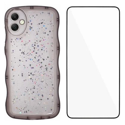 WANLONFENG JWT Series for Samsung Galaxy A05 4G TPU Case Epoxy Phone Cover Wavy Edge with Tempered Glass