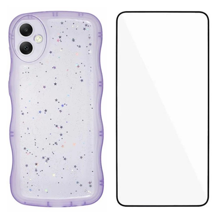 WANLONFENG JWT Series for Samsung Galaxy A05 4G TPU Case Epoxy Phone Cover Wavy Edge with Tempered Glass