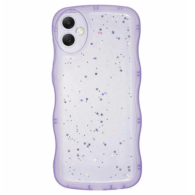 WANLONFENG JWT Series for Samsung Galaxy A05 4G TPU Case Epoxy Phone Cover Wavy Edge with Tempered Glass