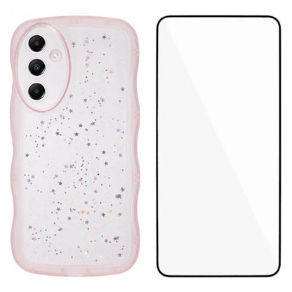 WANLONFENG JWT Series for Samsung Galaxy A15 4G  /  5G TPU Case Epoxy Phone Cover Wavy Edge with Tempered Glass
