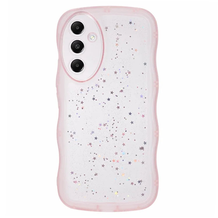 WANLONFENG JWT Series for Samsung Galaxy A15 4G  /  5G TPU Case Epoxy Phone Cover Wavy Edge with Tempered Glass
