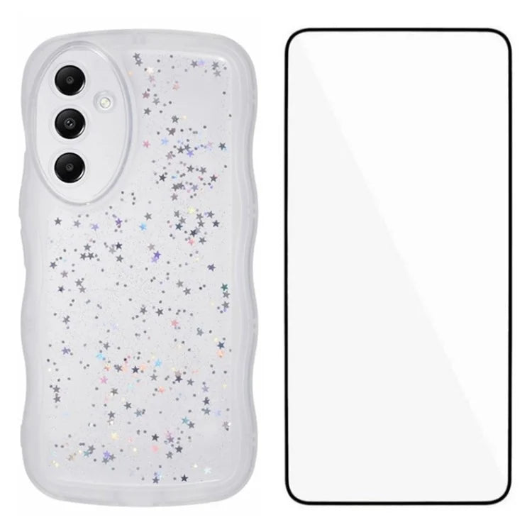 WANLONFENG JWT Series for Samsung Galaxy A54 5G TPU Case Epoxy Phone Cover Wavy Edge with Tempered Glass