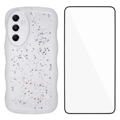 WANLONFENG JWT Series for Samsung Galaxy A54 5G TPU Case Epoxy Phone Cover Wavy Edge with Tempered Glass