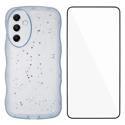 WANLONFENG JWT Series for Samsung Galaxy A54 5G TPU Case Epoxy Phone Cover Wavy Edge with Tempered Glass