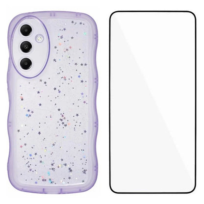 WANLONFENG JWT Series for Samsung Galaxy A54 5G TPU Case Epoxy Phone Cover Wavy Edge with Tempered Glass