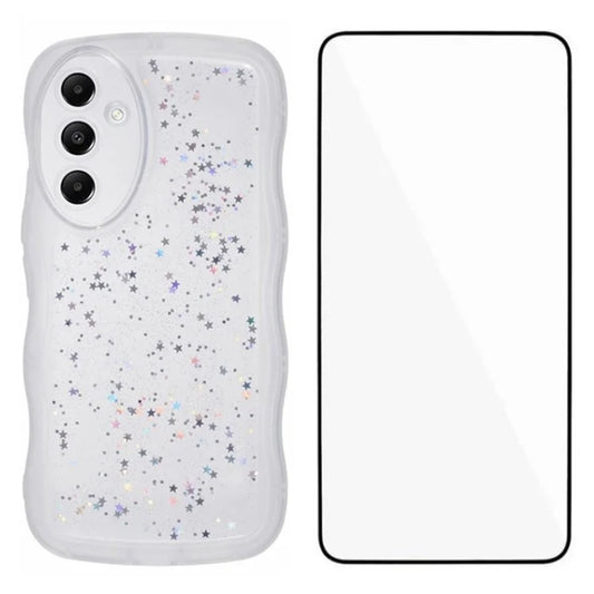 WANLONFENG JWT Series for Samsung Galaxy A34 5G TPU Case Epoxy Phone Cover Wavy Edge with Tempered Glass