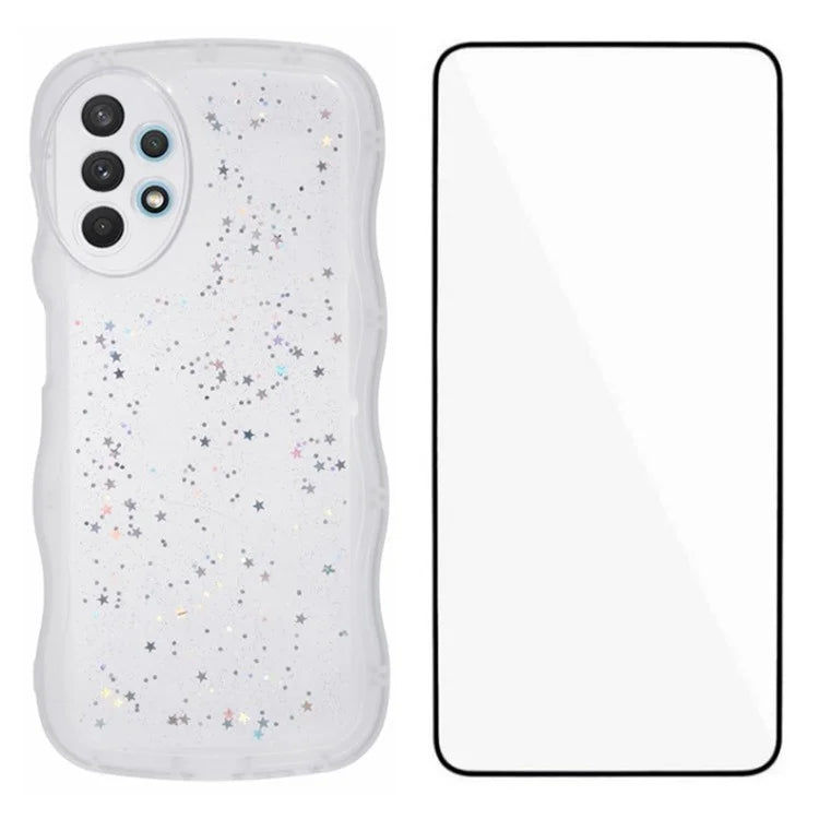 WANLONFENG JWT Series for Samsung Galaxy A53 5G TPU Case Epoxy Phone Cover Wavy Edge with Tempered Glass