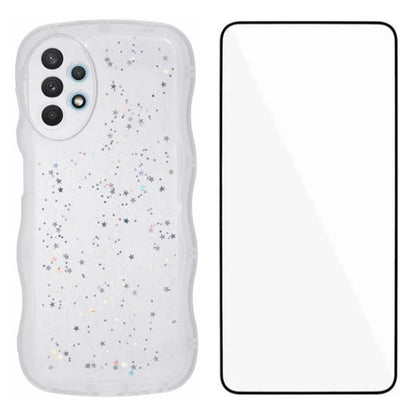 WANLONFENG JWT Series for Samsung Galaxy A53 5G TPU Case Epoxy Phone Cover Wavy Edge with Tempered Glass