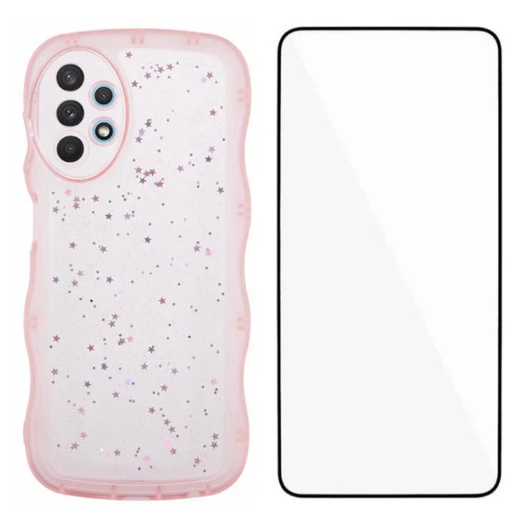 WANLONFENG JWT Series for Samsung Galaxy A53 5G TPU Case Epoxy Phone Cover Wavy Edge with Tempered Glass