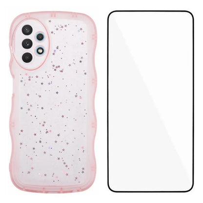WANLONFENG JWT Series for Samsung Galaxy A53 5G TPU Case Epoxy Phone Cover Wavy Edge with Tempered Glass