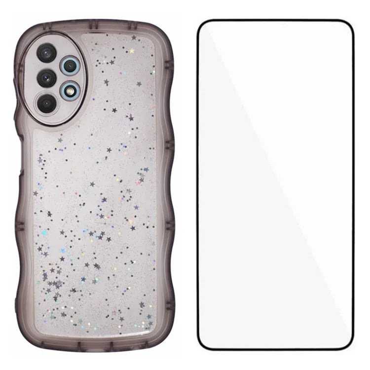 WANLONFENG JWT Series for Samsung Galaxy A53 5G TPU Case Epoxy Phone Cover Wavy Edge with Tempered Glass