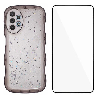 WANLONFENG JWT Series for Samsung Galaxy A53 5G TPU Case Epoxy Phone Cover Wavy Edge with Tempered Glass