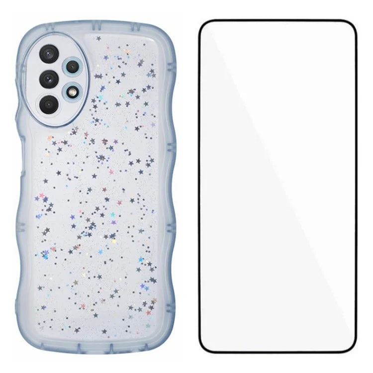 WANLONFENG JWT Series for Samsung Galaxy A53 5G TPU Case Epoxy Phone Cover Wavy Edge with Tempered Glass