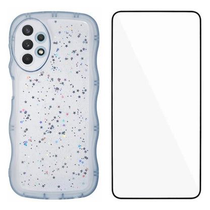 WANLONFENG JWT Series for Samsung Galaxy A53 5G TPU Case Epoxy Phone Cover Wavy Edge with Tempered Glass