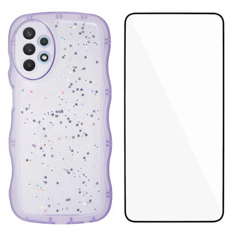WANLONFENG JWT Series for Samsung Galaxy A53 5G TPU Case Epoxy Phone Cover Wavy Edge with Tempered Glass