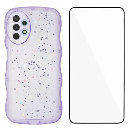 WANLONFENG JWT Series for Samsung Galaxy A53 5G TPU Case Epoxy Phone Cover Wavy Edge with Tempered Glass