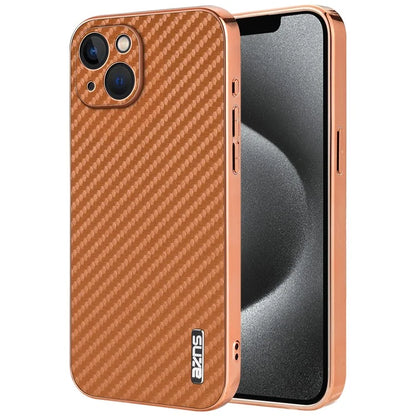 AZNS For iPhone 13 Case Electroplating Carbon Fiber Texture PU+TPU Phone Cover