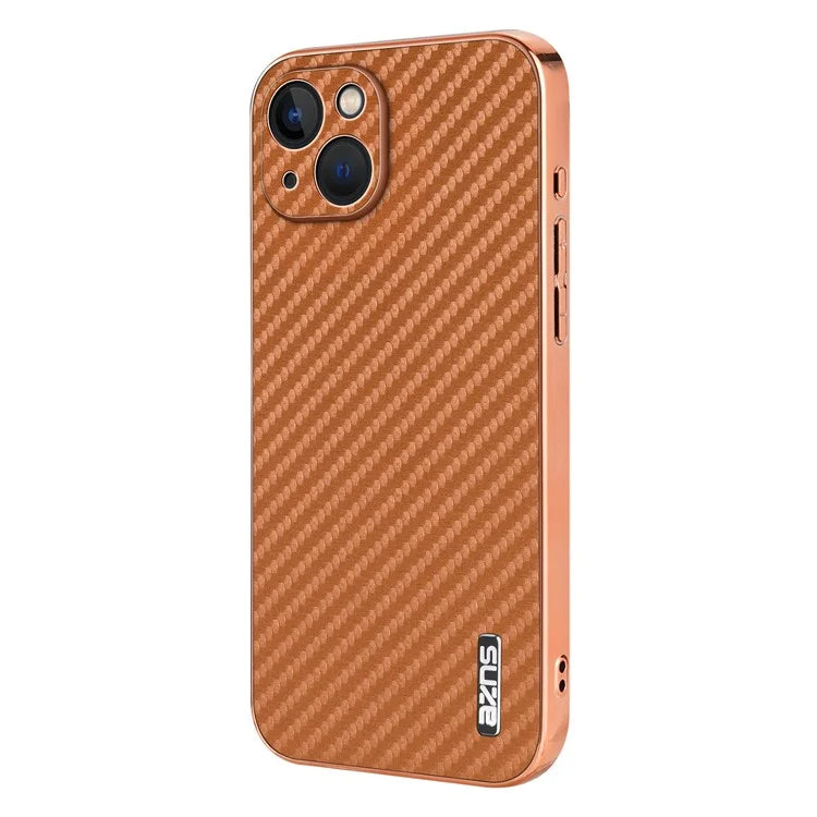 AZNS For iPhone 13 Case Electroplating Carbon Fiber Texture PU+TPU Phone Cover