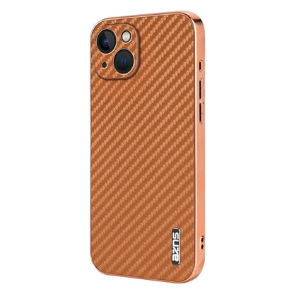AZNS For iPhone 13 Case Electroplating Carbon Fiber Texture PU+TPU Phone Cover