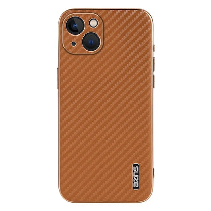 AZNS For iPhone 13 Case Electroplating Carbon Fiber Texture PU+TPU Phone Cover
