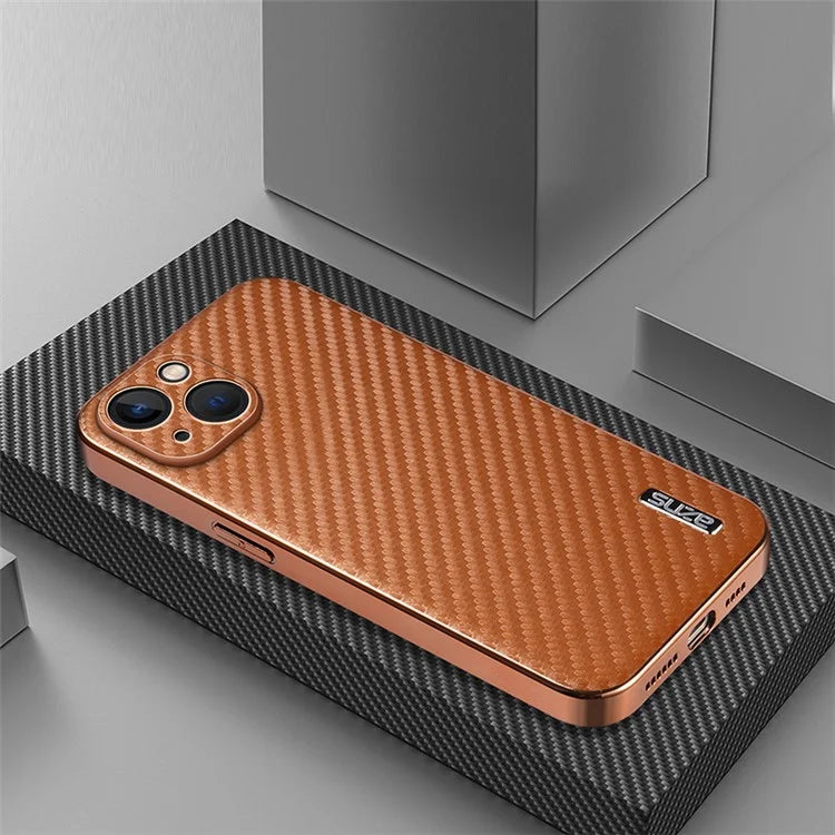 AZNS For iPhone 13 Case Electroplating Carbon Fiber Texture PU+TPU Phone Cover