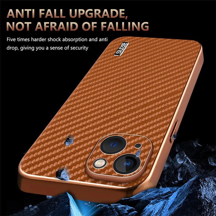 AZNS For iPhone 13 Case Electroplating Carbon Fiber Texture PU+TPU Phone Cover