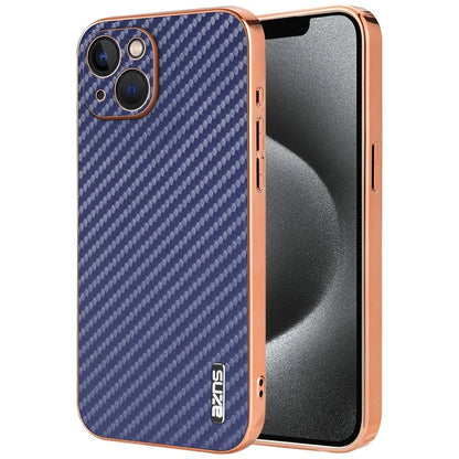 AZNS For iPhone 13 Case Electroplating Carbon Fiber Texture PU+TPU Phone Cover
