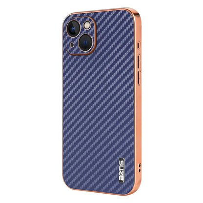 AZNS For iPhone 13 Case Electroplating Carbon Fiber Texture PU+TPU Phone Cover
