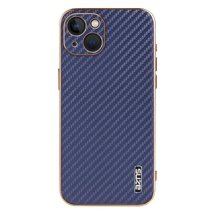 AZNS For iPhone 13 Case Electroplating Carbon Fiber Texture PU+TPU Phone Cover