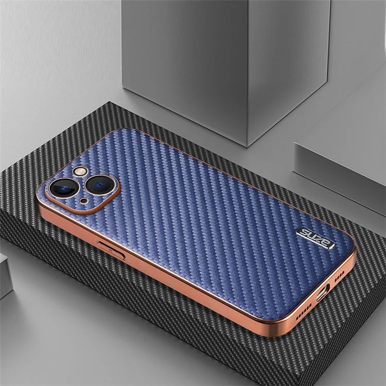 AZNS For iPhone 13 Case Electroplating Carbon Fiber Texture PU+TPU Phone Cover
