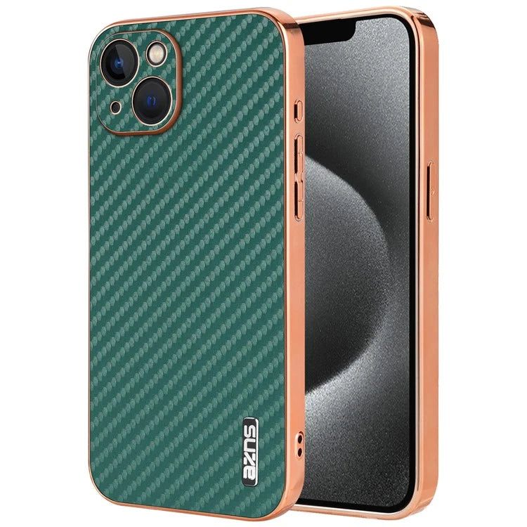 AZNS For iPhone 13 Case Electroplating Carbon Fiber Texture PU+TPU Phone Cover