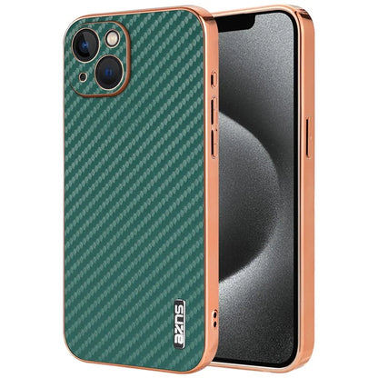 AZNS For iPhone 13 Case Electroplating Carbon Fiber Texture PU+TPU Phone Cover