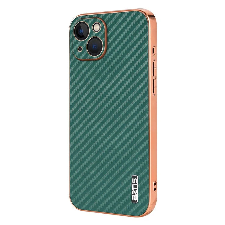 AZNS For iPhone 13 Case Electroplating Carbon Fiber Texture PU+TPU Phone Cover