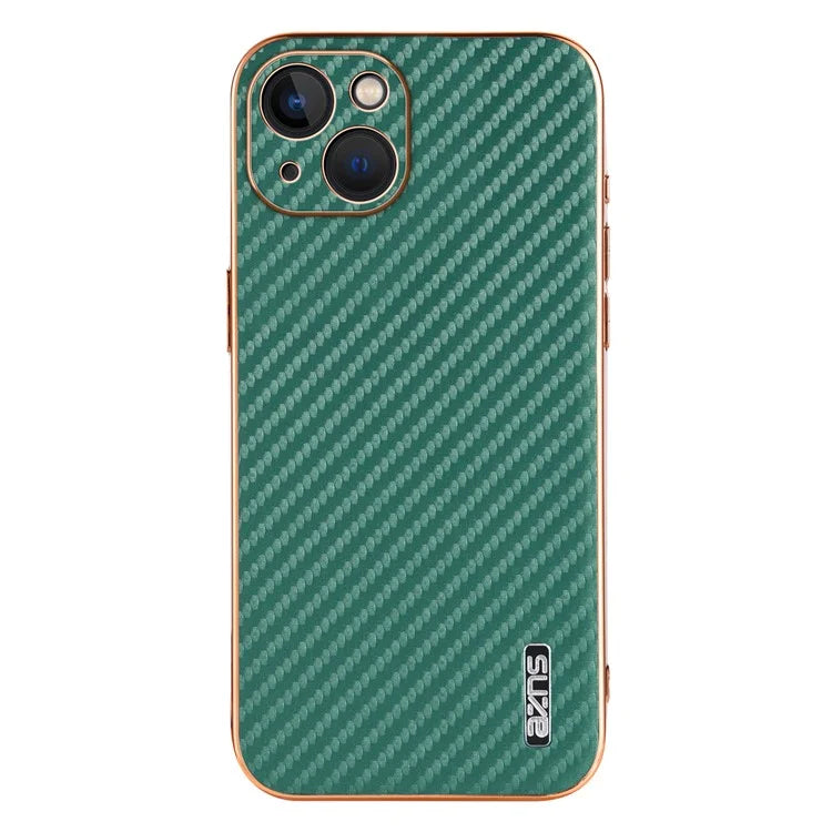 AZNS For iPhone 13 Case Electroplating Carbon Fiber Texture PU+TPU Phone Cover