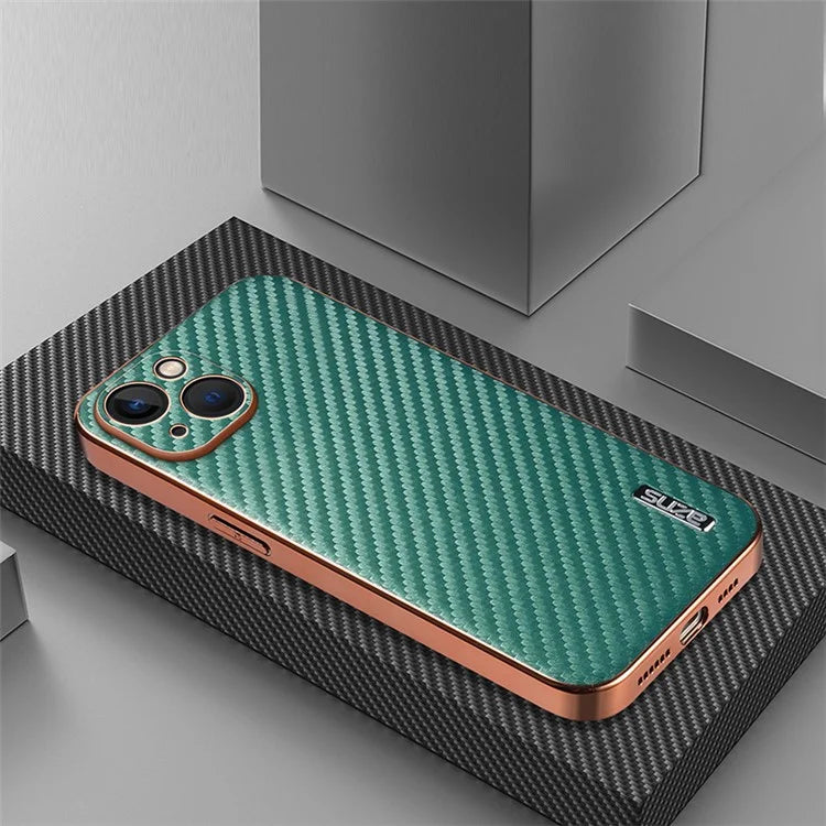 AZNS For iPhone 13 Case Electroplating Carbon Fiber Texture PU+TPU Phone Cover