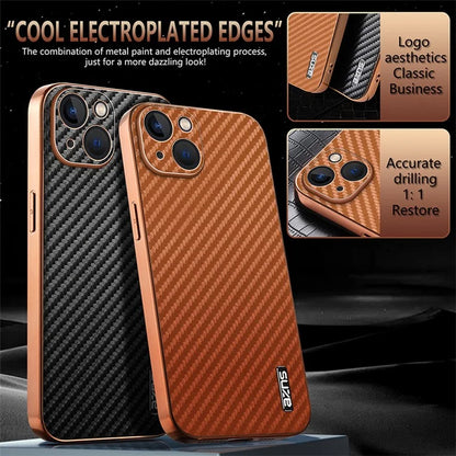 AZNS For iPhone 13 Case Electroplating Carbon Fiber Texture PU+TPU Phone Cover