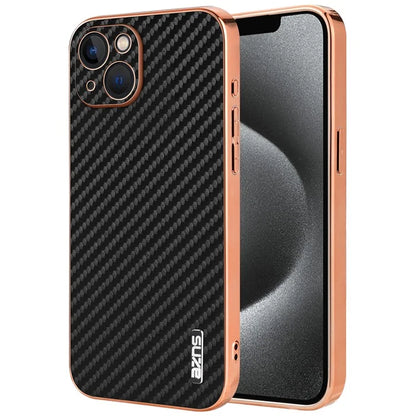 AZNS For iPhone 13 Case Electroplating Carbon Fiber Texture PU+TPU Phone Cover