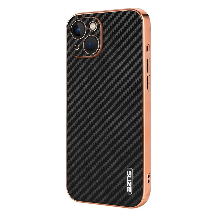 AZNS For iPhone 13 Case Electroplating Carbon Fiber Texture PU+TPU Phone Cover