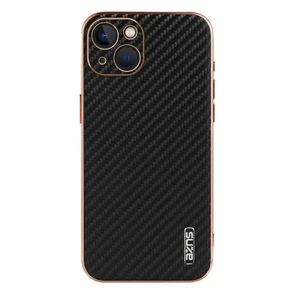 AZNS For iPhone 13 Case Electroplating Carbon Fiber Texture PU+TPU Phone Cover
