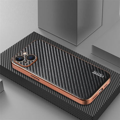 AZNS For iPhone 13 Case Electroplating Carbon Fiber Texture PU+TPU Phone Cover