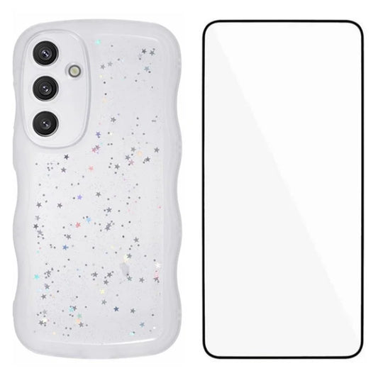 WANLONFENG JWT Series for Samsung Galaxy S24+ TPU Case Epoxy Phone Cover Wavy Edge with Tempered Glass