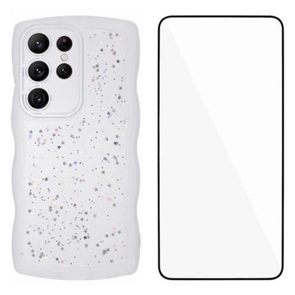 WANLONFENG JWT Series for Samsung Galaxy S24 Ultra TPU Case Epoxy Phone Cover Wavy Edge with Tempered Glass